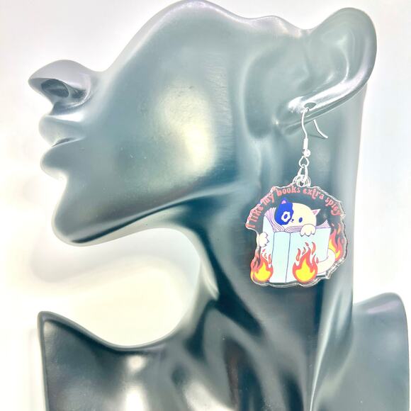 Spicy Book Cat Earrings - Booktok Accessories - Spicy Book Earring - Cat Earring - Picture 7 of 8